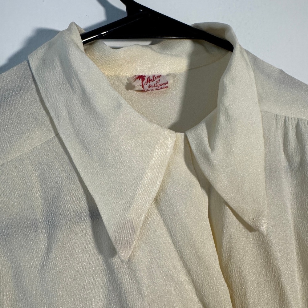True Vtg 70s Arlene of Hollywood Cream Crepe Blouse Piratecore Edwardian S - Picture 3 of 11